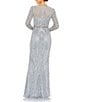 Color:Platinum - Image 2 - Beaded Crew Neck Long Sleeve Gown