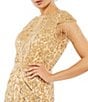 Color:Light Gold - Image 3 - Beaded Embellished Crew Neck Cap Shimmer Fringe Sleeve Sheath Gown