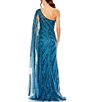 Color:Ocean Blue - Image 2 - Beaded One Shoulder Cape Sleeve Gown
