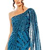 Color:Ocean Blue - Image 3 - Beaded One Shoulder Cape Sleeve Gown