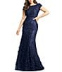 Color:Midnight - Image 1 - Cap Sleeve 3D Applique Lace Trumpet Gown