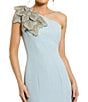 Color:Powder Blue - Image 3 - Crepe One Shoulder Sleeveless Flower Applique Gown