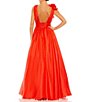 Color:Cherry - Image 2 - Deep V-Neck Sleeveless Ruffled Shoulder Ball Gown