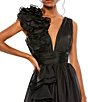 Color:Black - Image 3 - Deep V-Neck Sleeveless Ruffled Shoulder Ball Gown