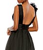 Color:Black - Image 4 - Deep V-Neck Sleeveless Ruffled Shoulder Ball Gown