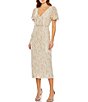 Color:Oyster - Image 1 - Embellished Sequin Plunge V-Neck Short Flutter Sleeve Midi Sheath Dress