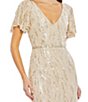 Color:Oyster - Image 3 - Embellished Sequin Plunge V-Neck Short Flutter Sleeve Midi Sheath Dress