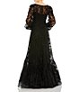 Color:Black - Image 2 - Embroidered Lace V-Neck Long Balloon Sleeve Tiered A-Line Gown