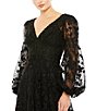 Color:Black - Image 3 - Embroidered Lace V-Neck Long Balloon Sleeve Tiered A-Line Gown