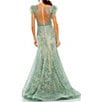Color:Sage - Image 2 - Feather Cap Sleeve Illusion V-Neck Sheer Back Mermaid Gown