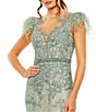 Color:Sage - Image 3 - Feather Cap Sleeve Illusion V-Neck Sheer Back Mermaid Gown