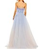 Color:Blue Ombre - Image 2 - Feather Trimmed Strapless Ombre Ball Gown