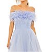 Color:Blue Ombre - Image 3 - Feather Trimmed Strapless Ombre Ball Gown