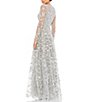 Color:Platinum - Image 2 - Floral Applique Split V-Neck Illusion Long Sleeve Gown