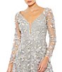 Color:Platinum - Image 3 - Floral Applique Split V-Neck Illusion Long Sleeve Gown