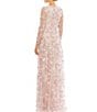 Color:Rose Pink - Image 2 - Floral Applique Split V-Neck Illusion Long Sleeve Gown