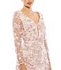 Color:Rose Pink - Image 3 - Floral Applique Split V-Neck Illusion Long Sleeve Gown