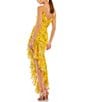 Color:Yellow Multi - Image 2 - Floral Chiffon V-Neck Sleeveless Asymmetrical Ruffle Hem Dress