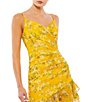 Color:Yellow Multi - Image 3 - Floral Chiffon V-Neck Sleeveless Asymmetrical Ruffle Hem Dress