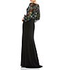 Color:Black/Multi - Image 2 - Floral Embroidered Surplice V-Neck Long Puff Sleeve Gown