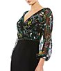 Color:Black/Multi - Image 3 - Floral Embroidered Surplice V-Neck Long Puff Sleeve Gown
