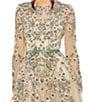 Color:Sage Multi - Image 3 - Floral Embroidery Illusion Crew Neck Long Sleeve Gown