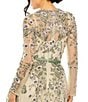 Color:Sage Multi - Image 4 - Floral Embroidery Illusion Crew Neck Long Sleeve Gown