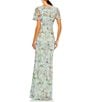 Color:Sea Mist - Image 2 - Floral Sequin Short Butterfly Sleeve Faux Wrap Thigh High Slit Gown