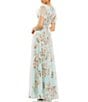 Color:Blue Multi - Image 2 - Floral Surplice V-Neck Short Flutter Sleeve A-Line Gown