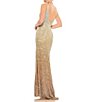 Color:Shimmering Gold - Image 2 - Fully Sequin V-Neck Sleeveless Front Slit Open Back Detail Column Gown