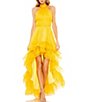 Color:Gold - Image 1 - Halter Neckline Ruffle Tiered High Lo Dress
