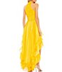 Color:Gold - Image 2 - Halter Neckline Ruffle Tiered High Lo Dress