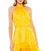 Color:Gold - Image 3 - Halter Neckline Ruffle Tiered High Lo Dress