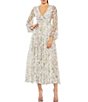Color:White Multi - Image 1 - Illusion Puff Sleeve Sequined Floral Midi Dress