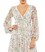 Color:White Multi - Image 3 - Illusion Puff Sleeve Sequined Floral Midi Dress