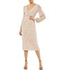 Color:Nude - Image 1 - Illusion Puff Sleeves Sequined Sheath Midi Dress