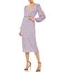 Color:Lavender - Image 1 - Illusion Puff Sleeves Sequined Sheath Midi Dress