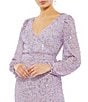 Color:Lavender - Image 3 - Illusion Puff Sleeves Sequined Sheath Midi Dress