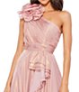 Color:Rose Gold - Image 3 - Iridescent One Shoulder Rosette Ruffled Sleeveless Gown