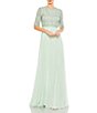 Color:Sage - Image 1 - Crew Neck Half Sleeve Beaded Bodice A-Line Gown