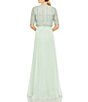 Color:Sage - Image 2 - Crew Neck Half Sleeve Beaded Bodice A-Line Gown
