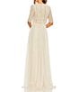 Color:Nude - Image 2 - Crew Neck Half Sleeve Beaded Bodice A-Line Gown