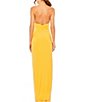 Color:Marigold - Image 2 - Knit Jersey Halter Neck Ruched High Side Slit Column Gown