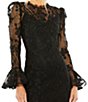 Color:Black - Image 3 - Lace Illusion Crew Neck Long Sleeve Midi Mermaid Dress