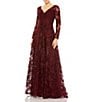 Color:Mahogany - Image 1 - Lace V-neckline Long Illusion Sleeve A-Line Gown