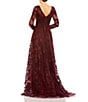 Color:Mahogany - Image 2 - Lace V-neckline Long Illusion Sleeve A-Line Gown