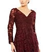 Color:Mahogany - Image 3 - Lace V-neckline Long Illusion Sleeve A-Line Gown