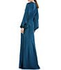 Color:Sapphire - Image 2 - Long Bishop Sleeve Beaded Crew Neck Satin Gown