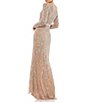 Color:Mocha - Image 2 - Long Sleeve Sequin Crew Neck Fully Lined Sheath Gown