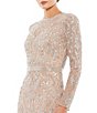 Color:Mocha - Image 3 - Long Sleeve Sequin Crew Neck Fully Lined Sheath Gown